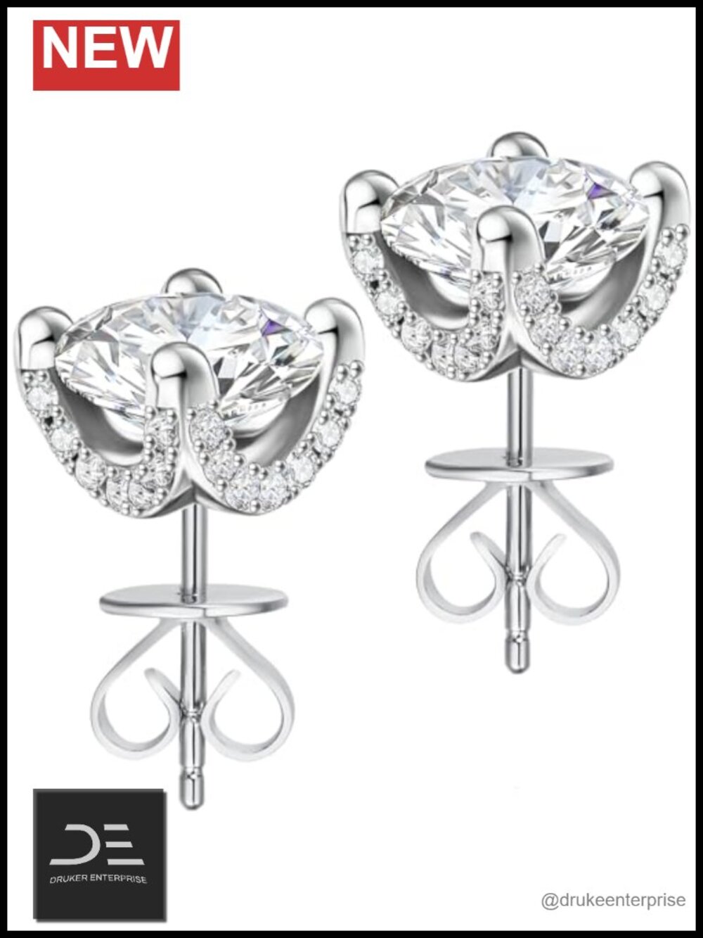 Moissanite Stud Earrings 2ct 925 Sterling Silver Heart Arrow for Women Men